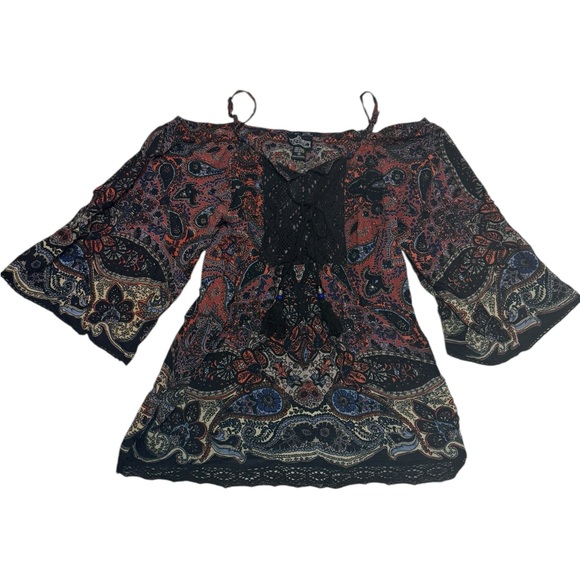 Angie Tops - Angie Black and Red Paisley Blouse